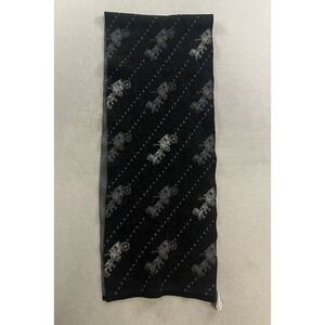 Coach Logo Horse Carriage Wool Black Gray Scarf